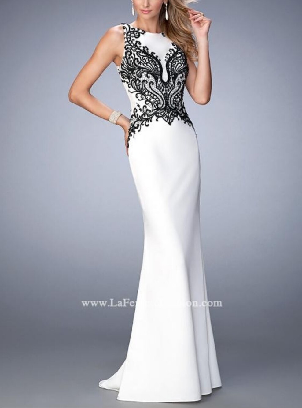 Gigi Black And White Beaded Gown, Size 4